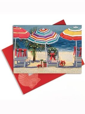 New Tropical Holiday Christmas Beach Vacation Glitter Box Set 12 Cards Envelopes